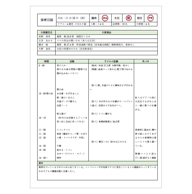 保育日誌サンプル
