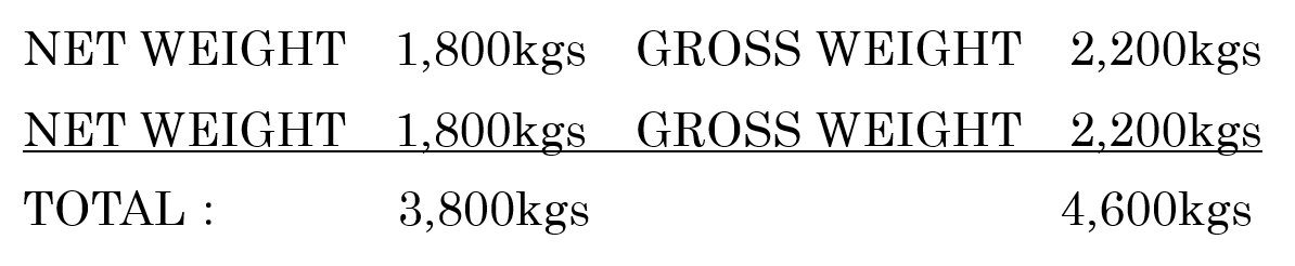 NET WEIGHT（ネットウエイト）とGROSS WEIGHT（グロスウエイト）の表記例