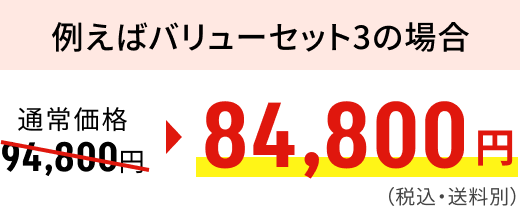 例えばバリューセット1の場合通常価格54,800円44,800円(税込・送料別)