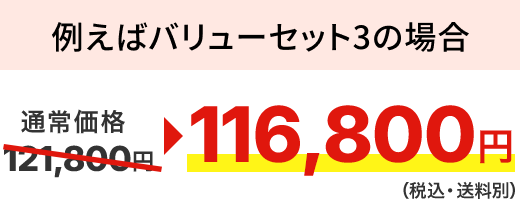 例えばバリューセット1の場合通常価格54,800円44,800円（税込・送料別）