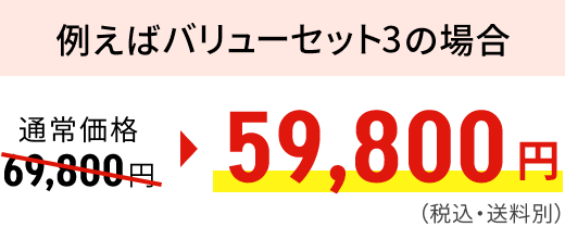 例えばバリューセット1の場合通常価格54,800円44,800円（税込・送料別）